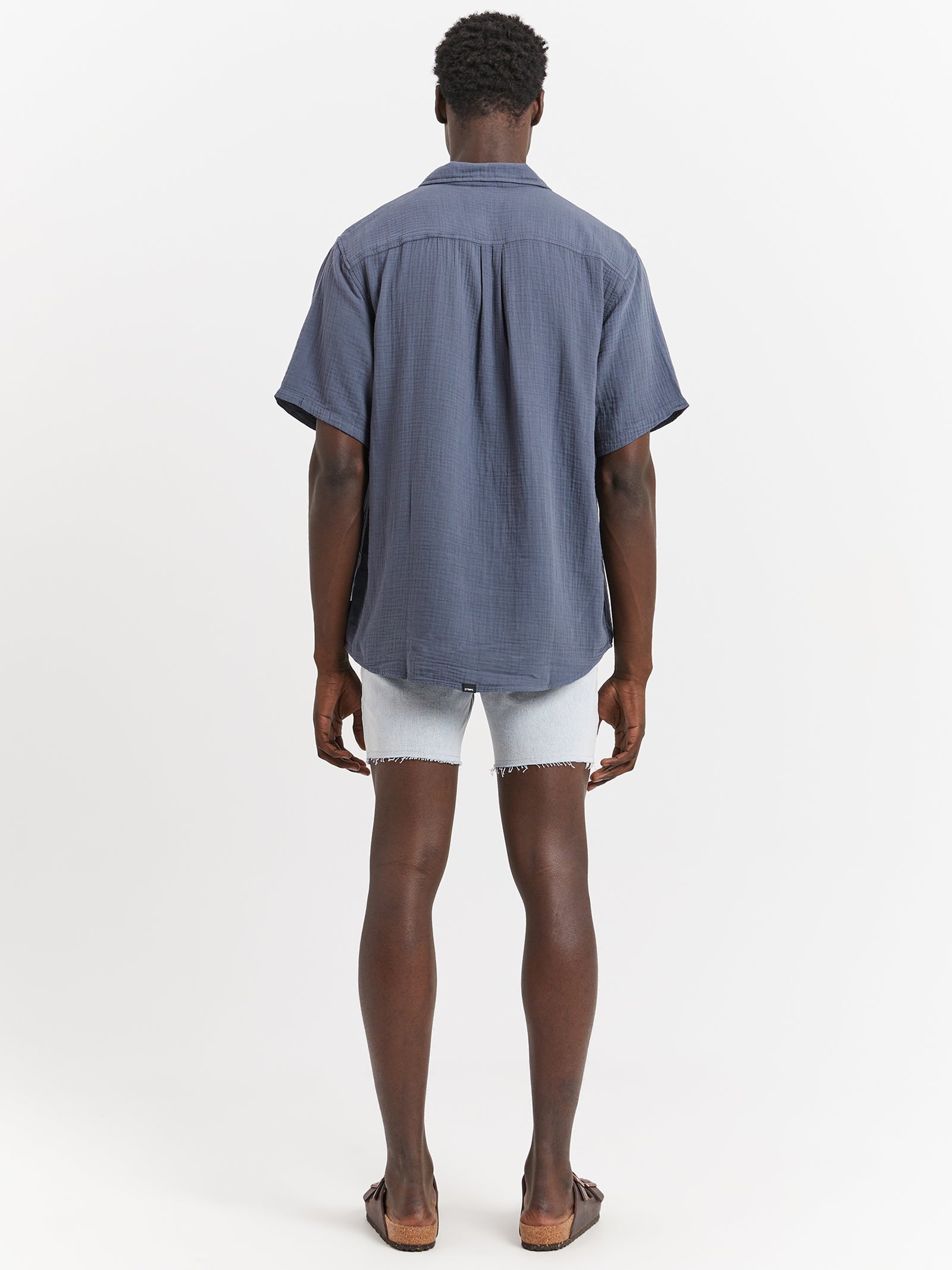 Minimal Seersucker Short Sleeve Shirt in Dark Slate Grey