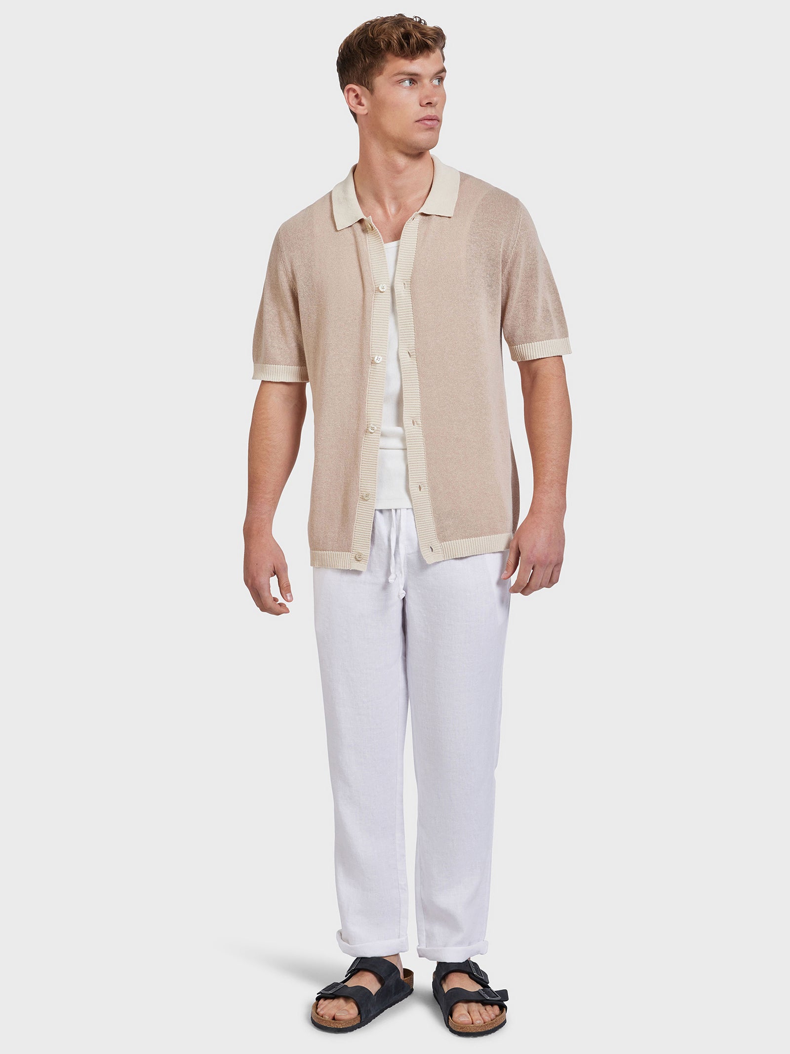 Gatsby Knit Polo Shirt in Stone