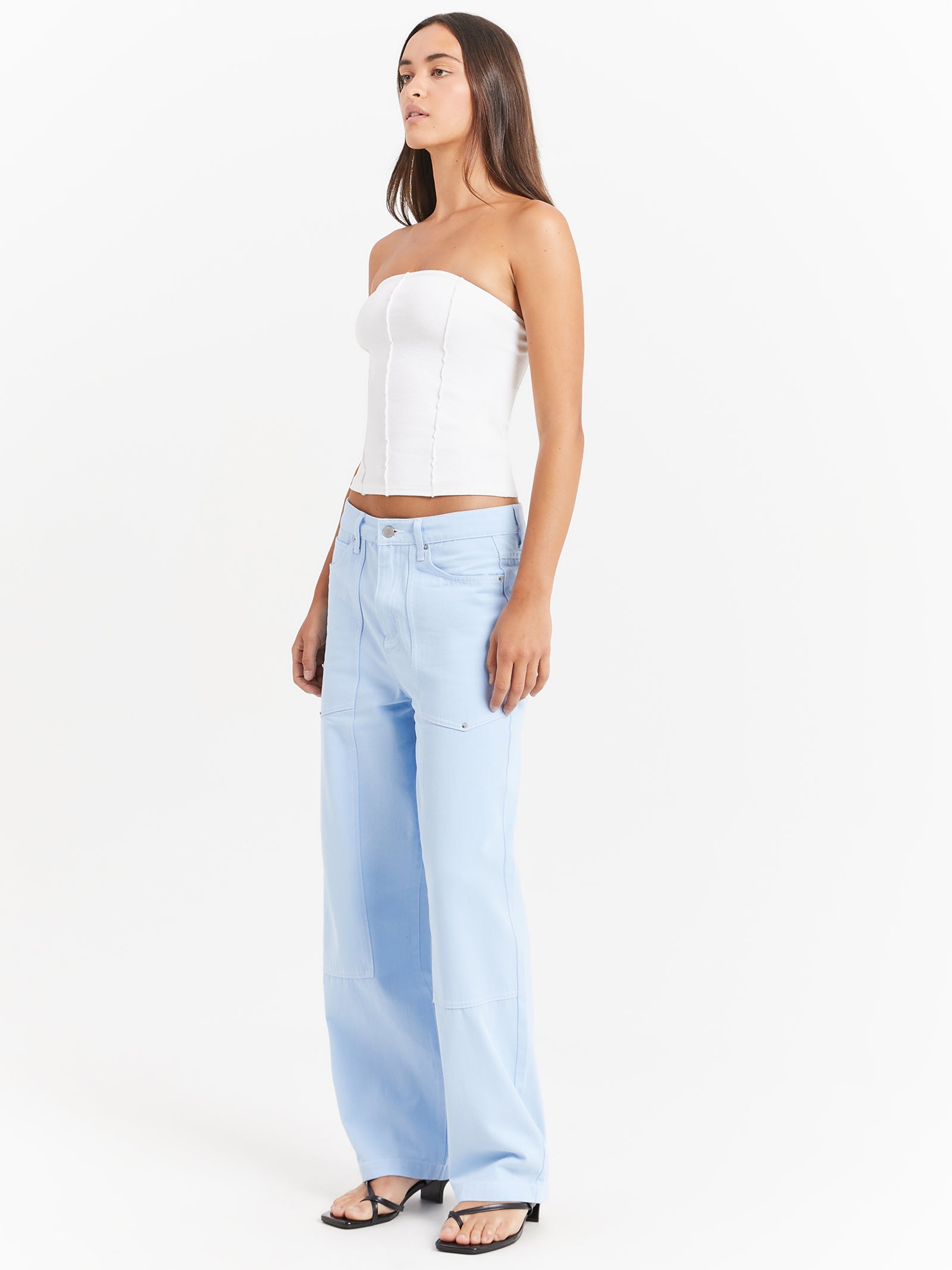 Luna Mid Rise Relaxed Pants in Sky