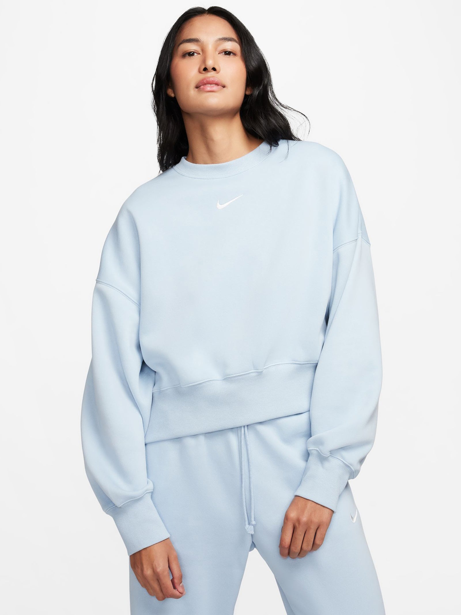 Phoenix Fleece Oversized Crew Jumper in Light Armory Blue & Sail