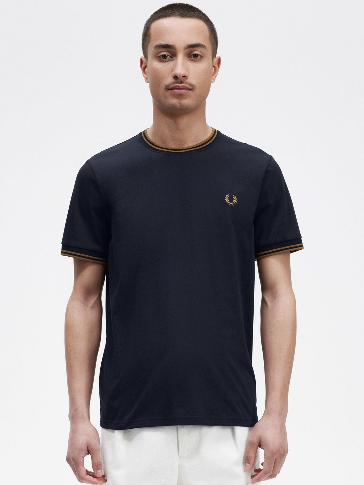 Twin Tipped T-Shirt in Navy & Dark Caramel