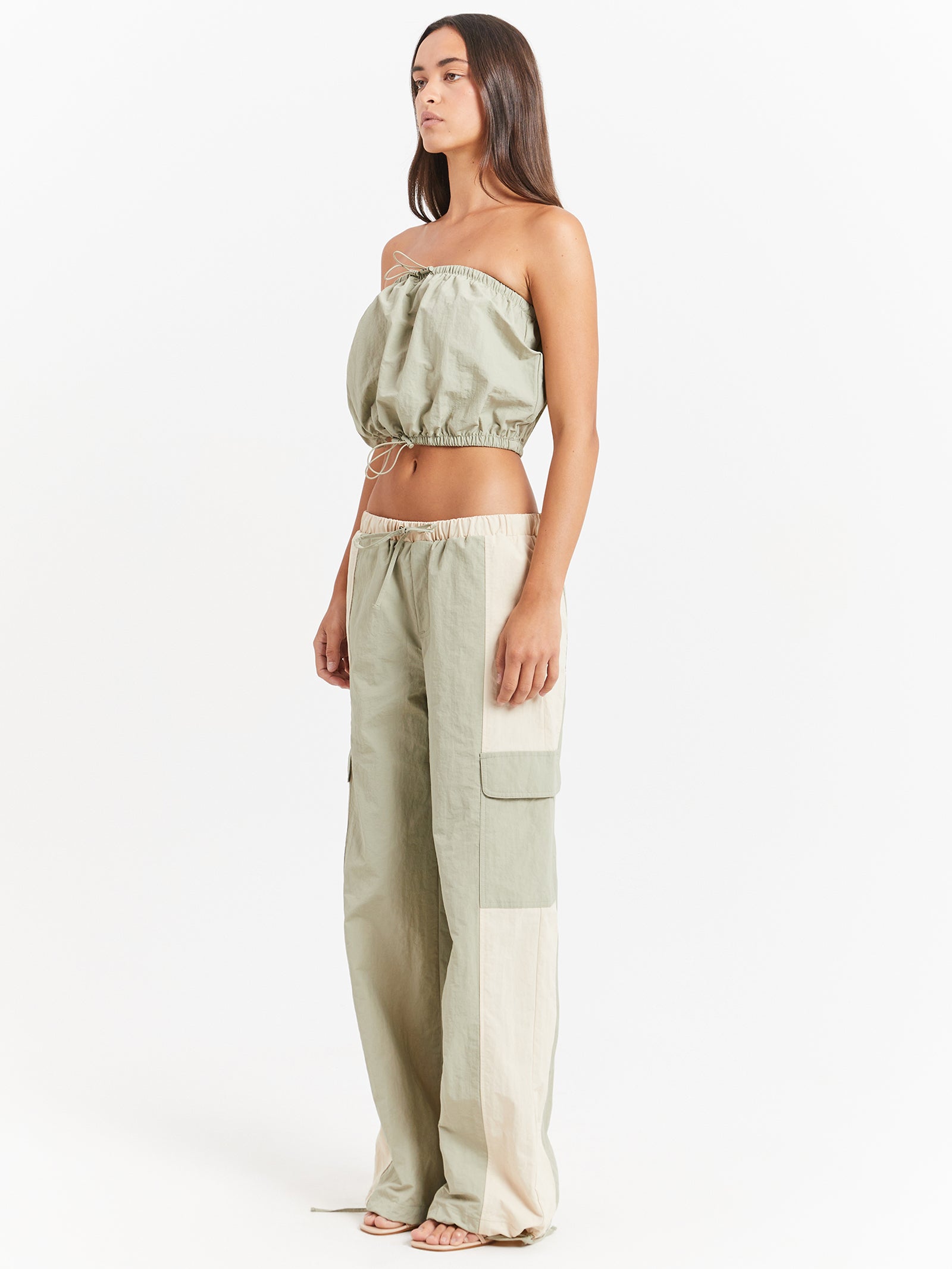 Ella Parachute Pants in Sage & Cream