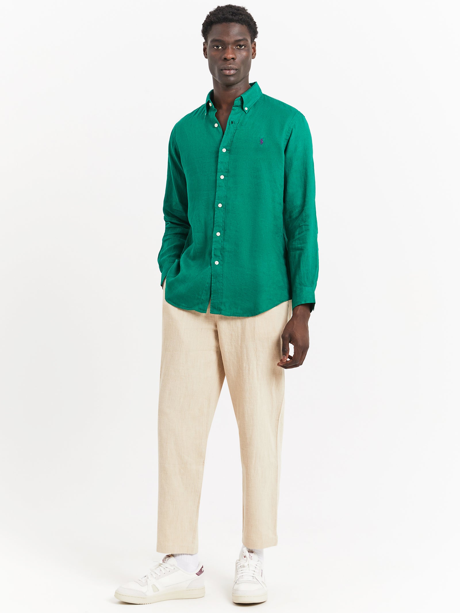 Piece Dye Linen T-Shirt in Athletic Green