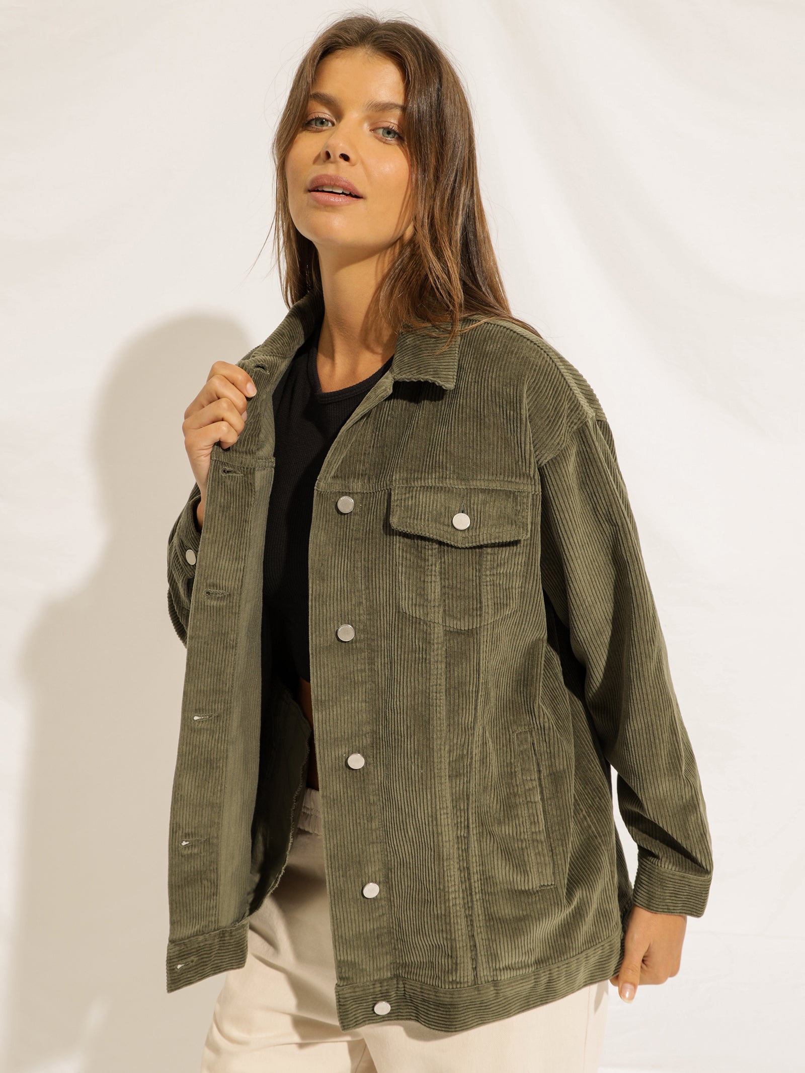 Binx Longline Cord Jacket in Willow