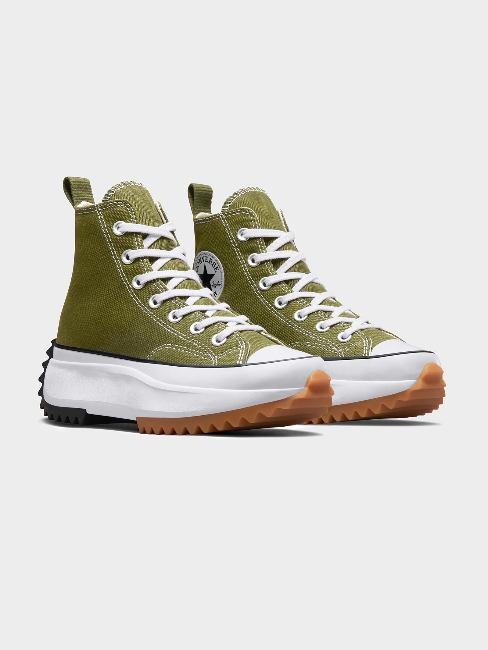 Unisex Run Star High Top Sneakers in Grassy, White & Black