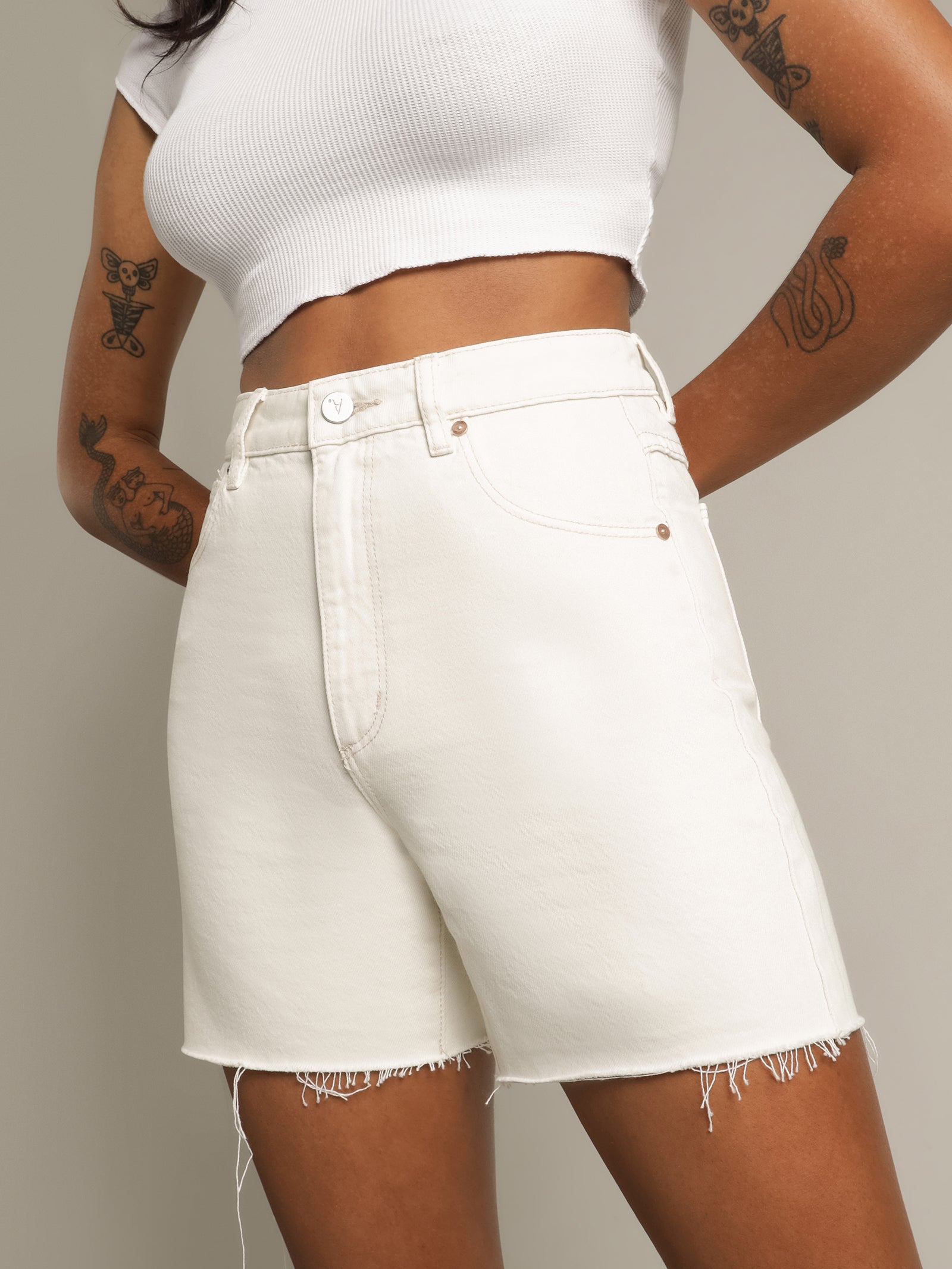 Claudia Cut Off Shorts in Stone White