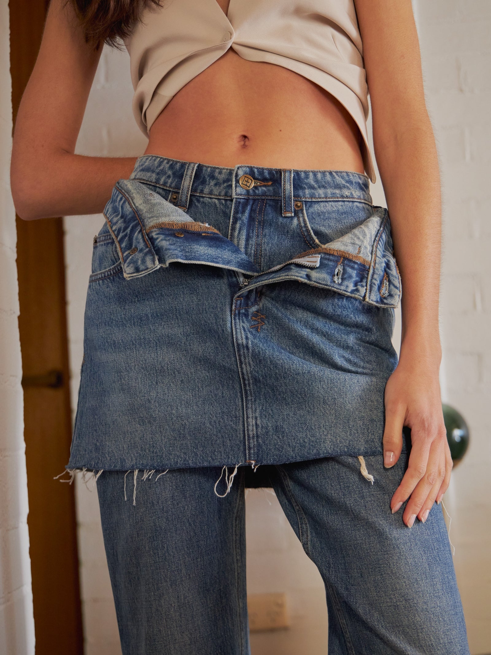 Model Denim Mini Skirt Rework