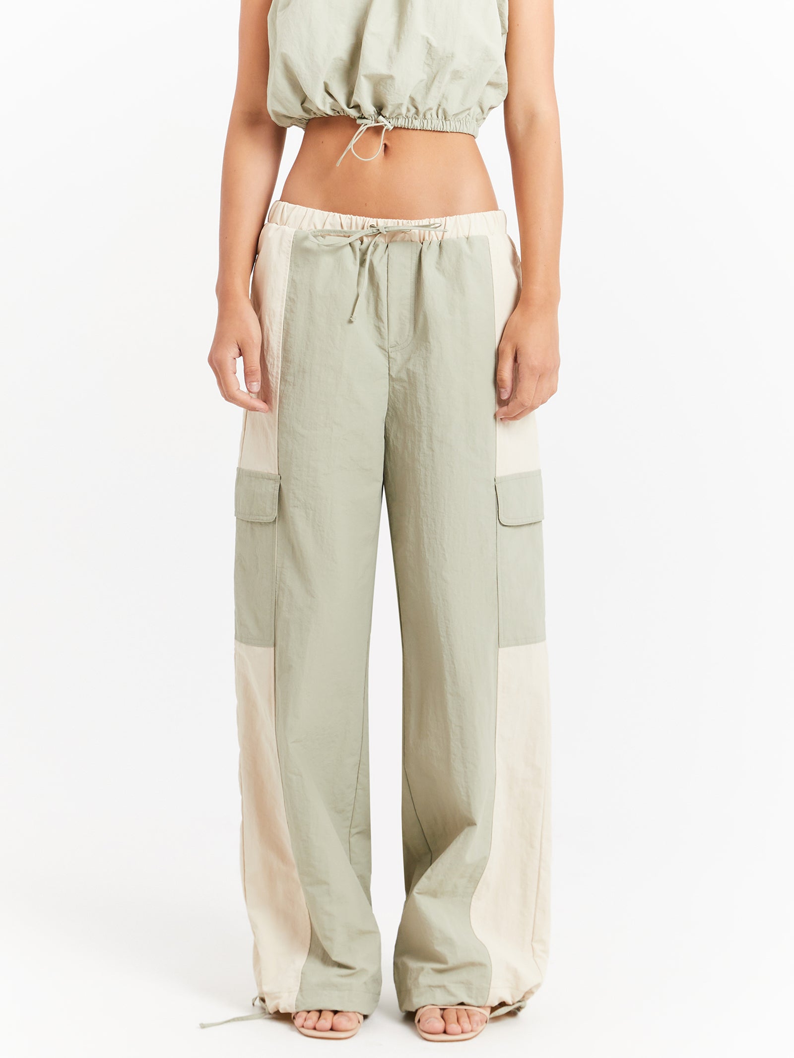 Ella Parachute Pants in Sage & Cream