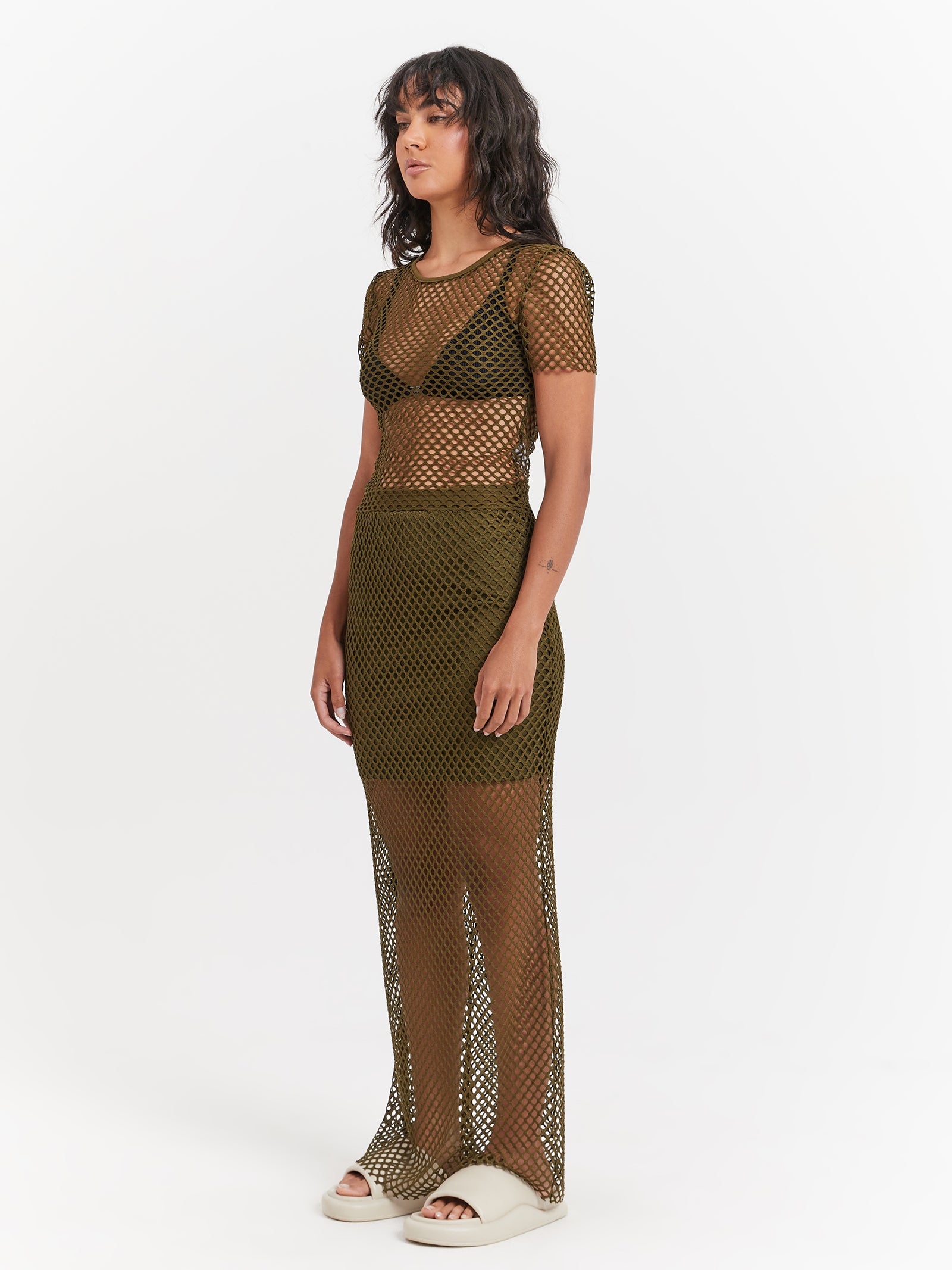 Ruby Mesh Skirt in Khaki