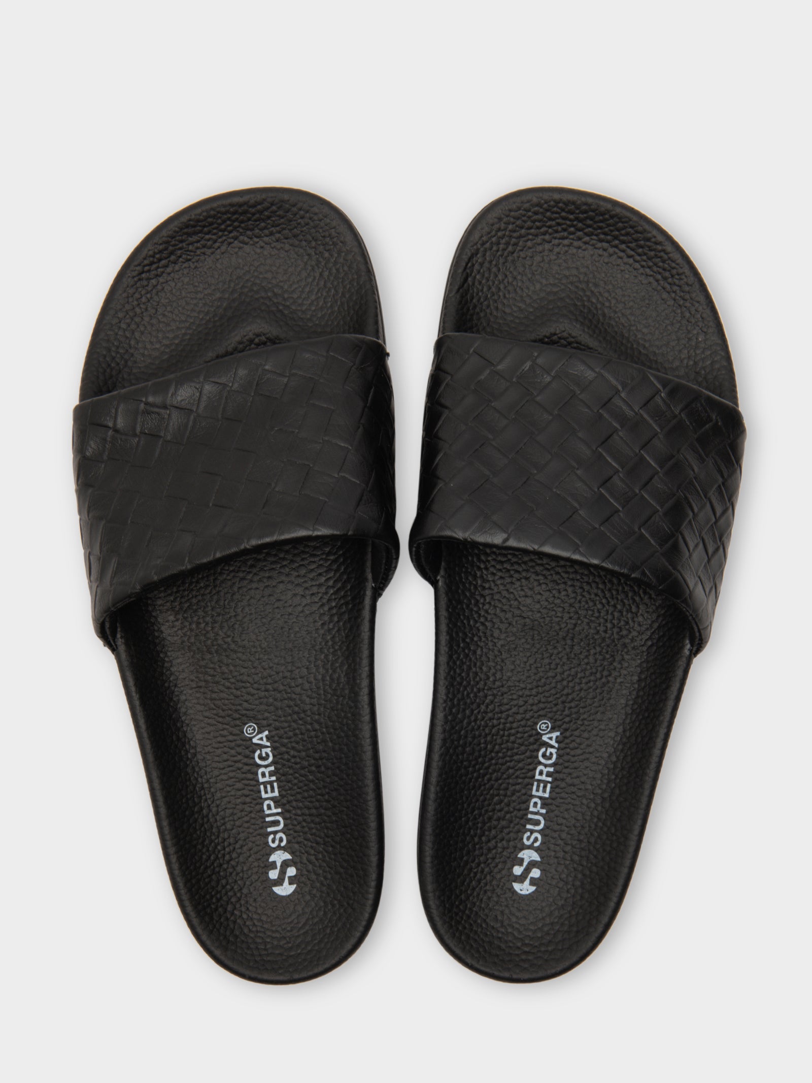 Womens 1908 Woven Leather Slides in Black