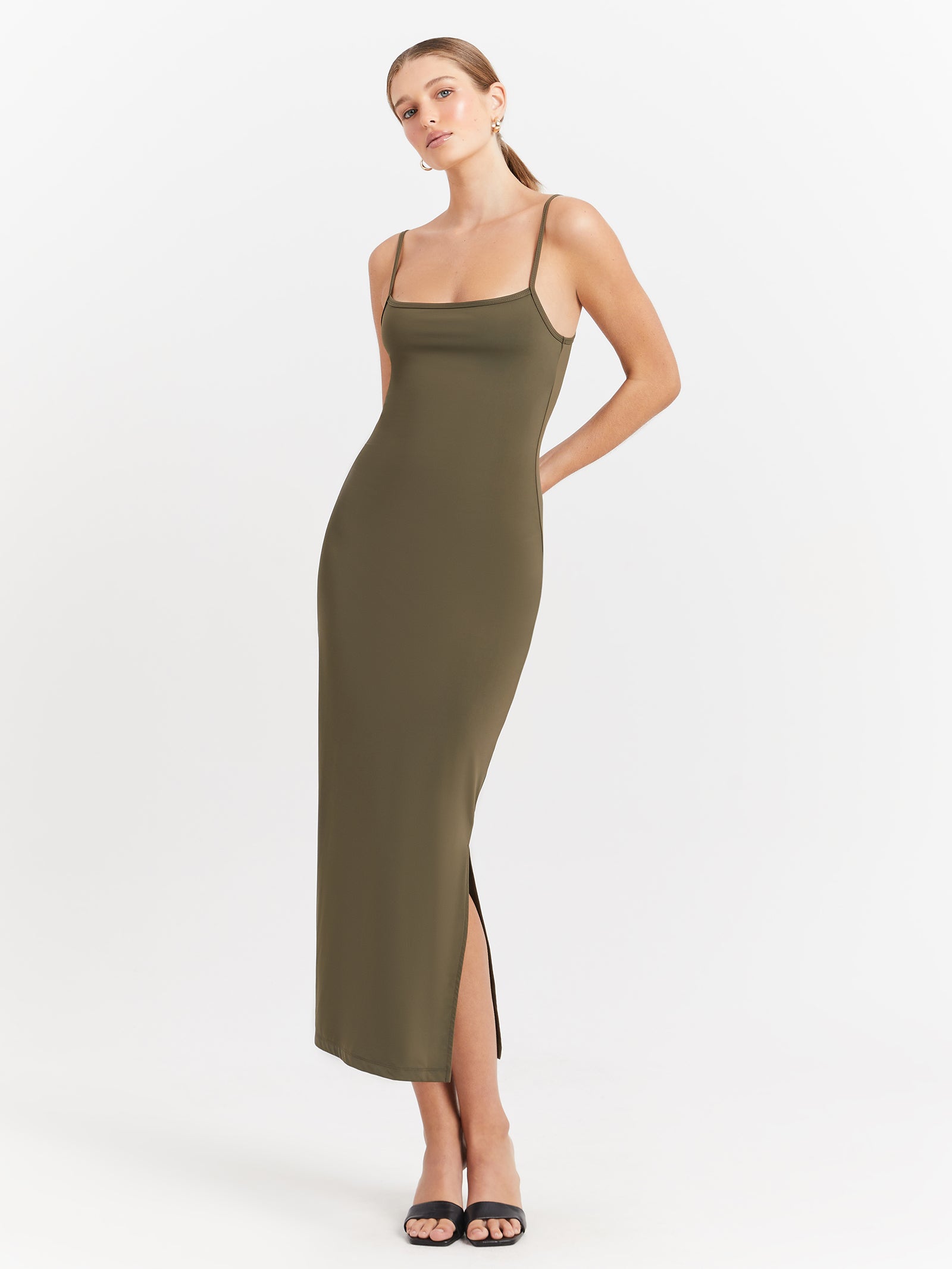 Mse Standard Low Back Dress in Khaki