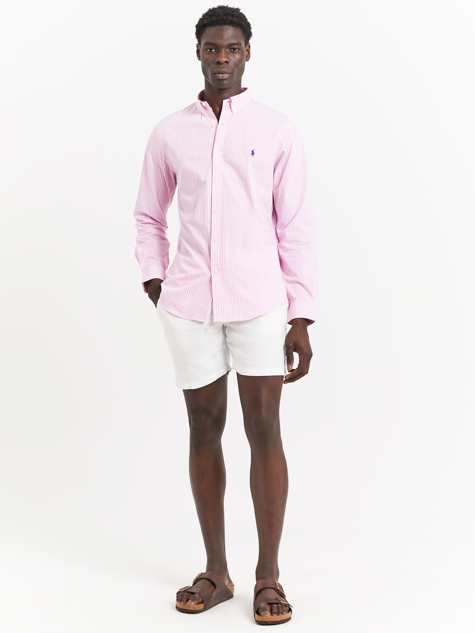 60/1 Striped Poplin Shirt in Pink & White