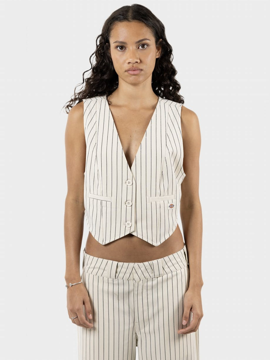 Bandera Crop Waistcoat in Natural Pinstripe