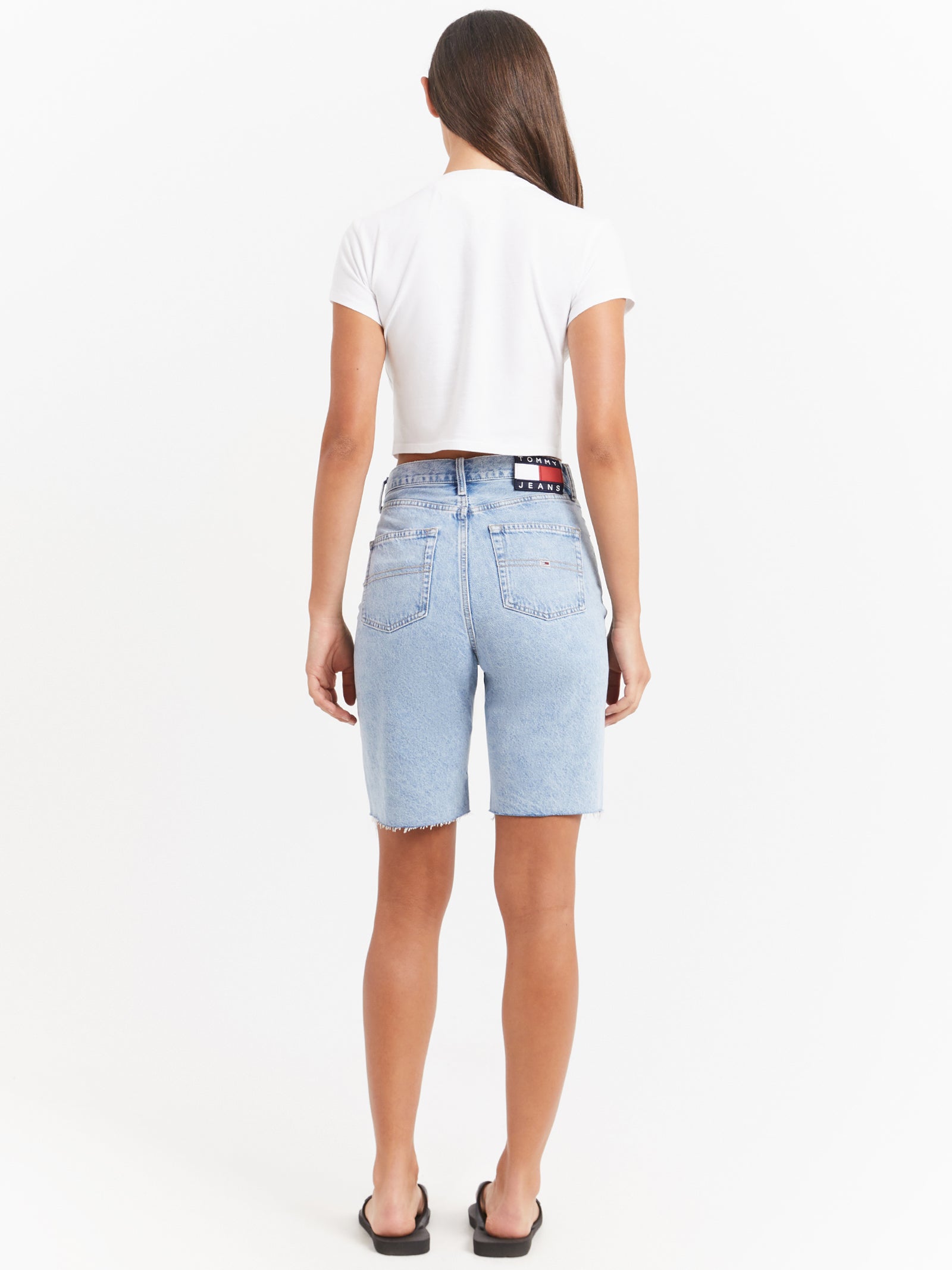 Harper Bermuda High Rise Denim Jorts in Light Blue