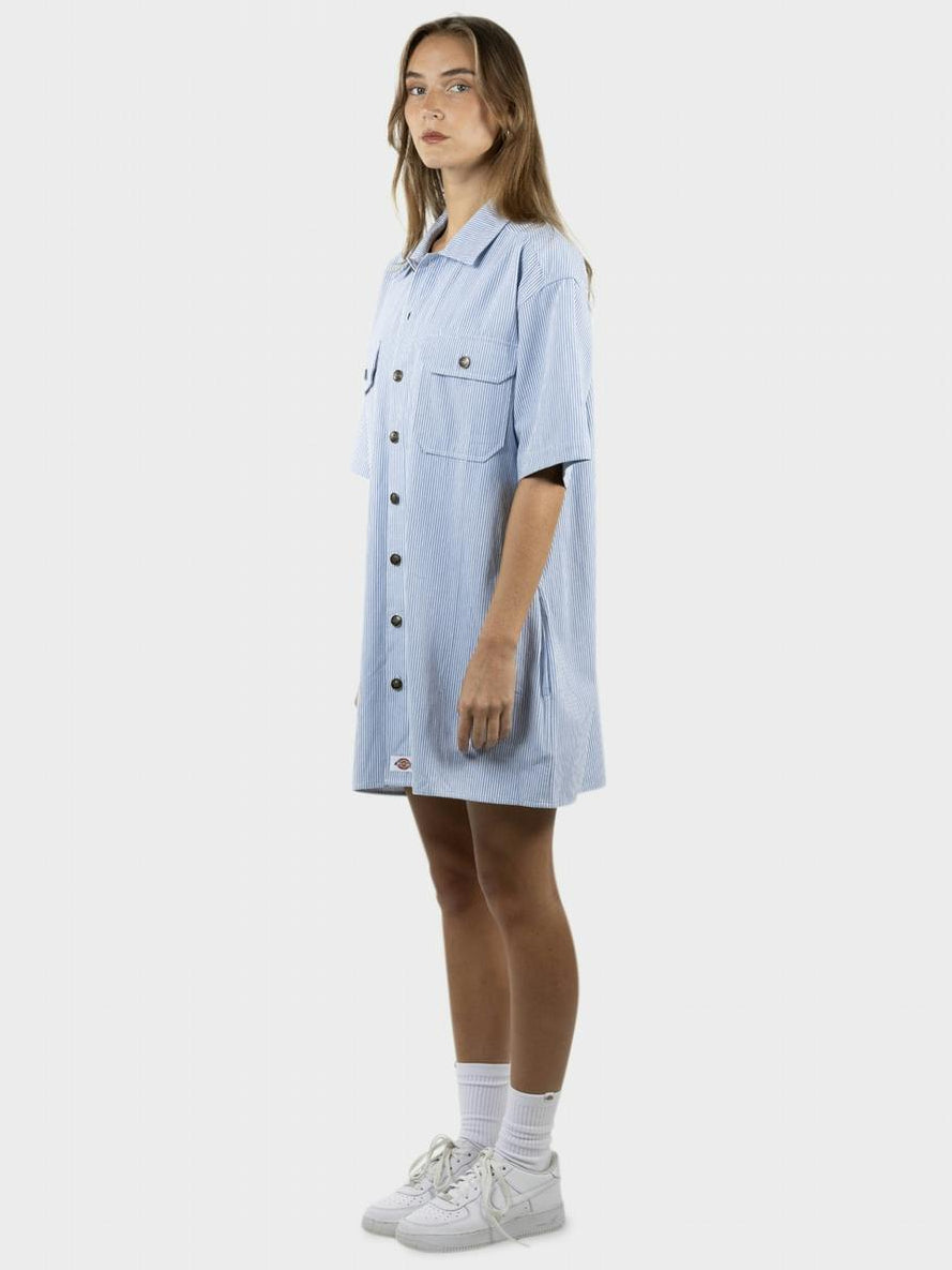 1574 Lewisville Shirt Dress in Glacial Blue Pinstripe