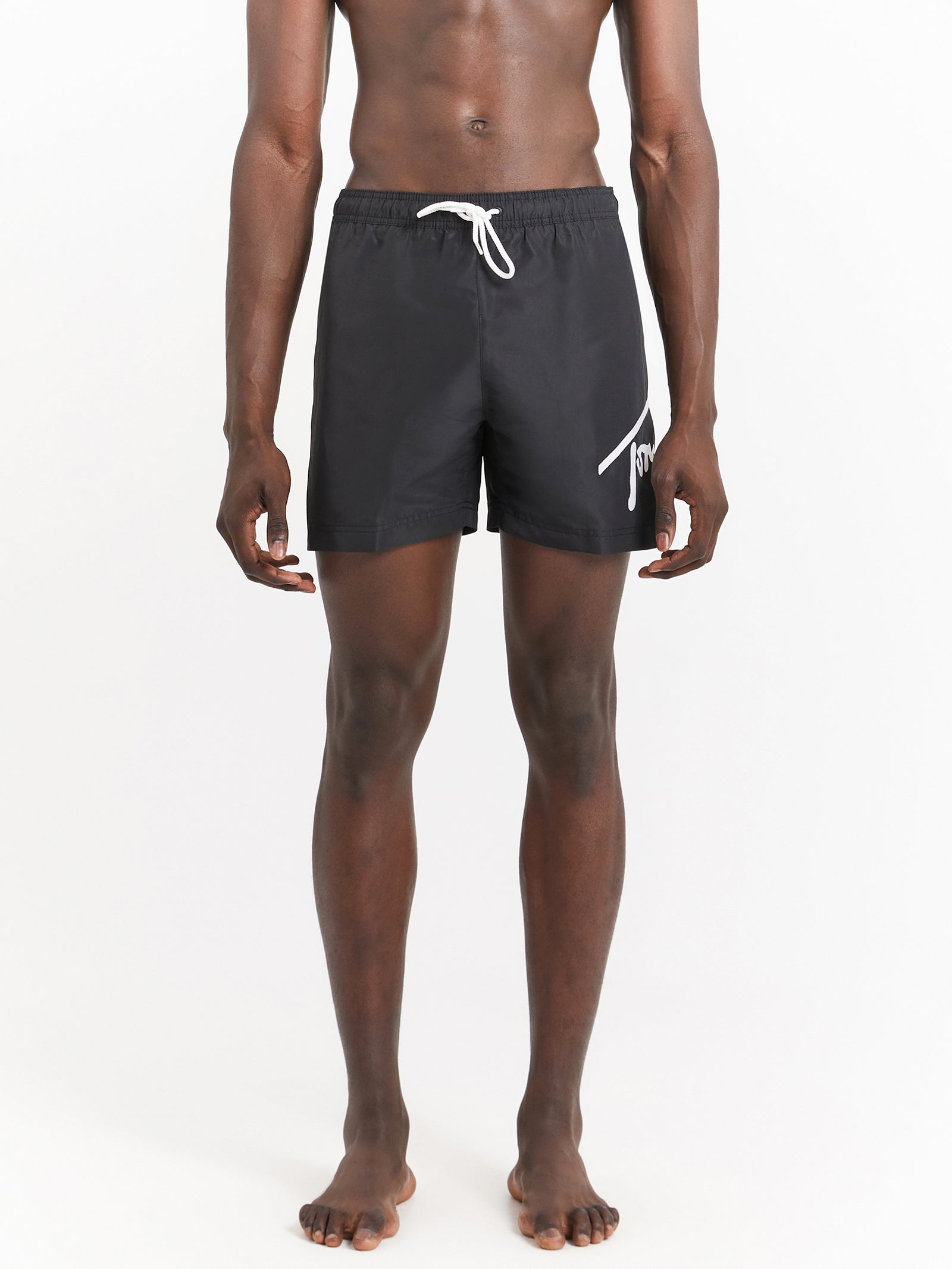 Signature Logo Drawstring Swim Shorts in Black