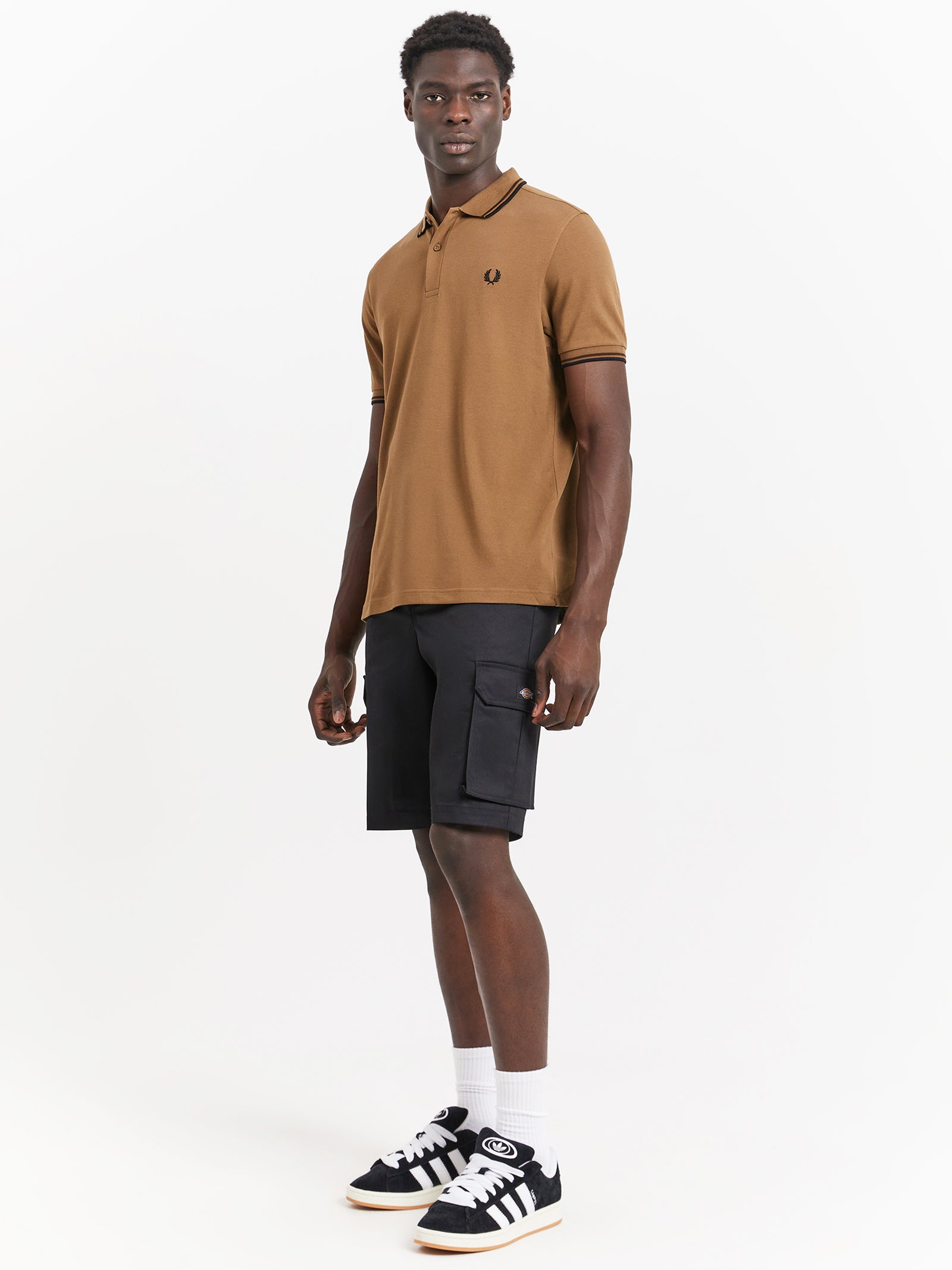 Twin Tipped Polo Shirt in Shaded Stone Tobacco Brown & Black