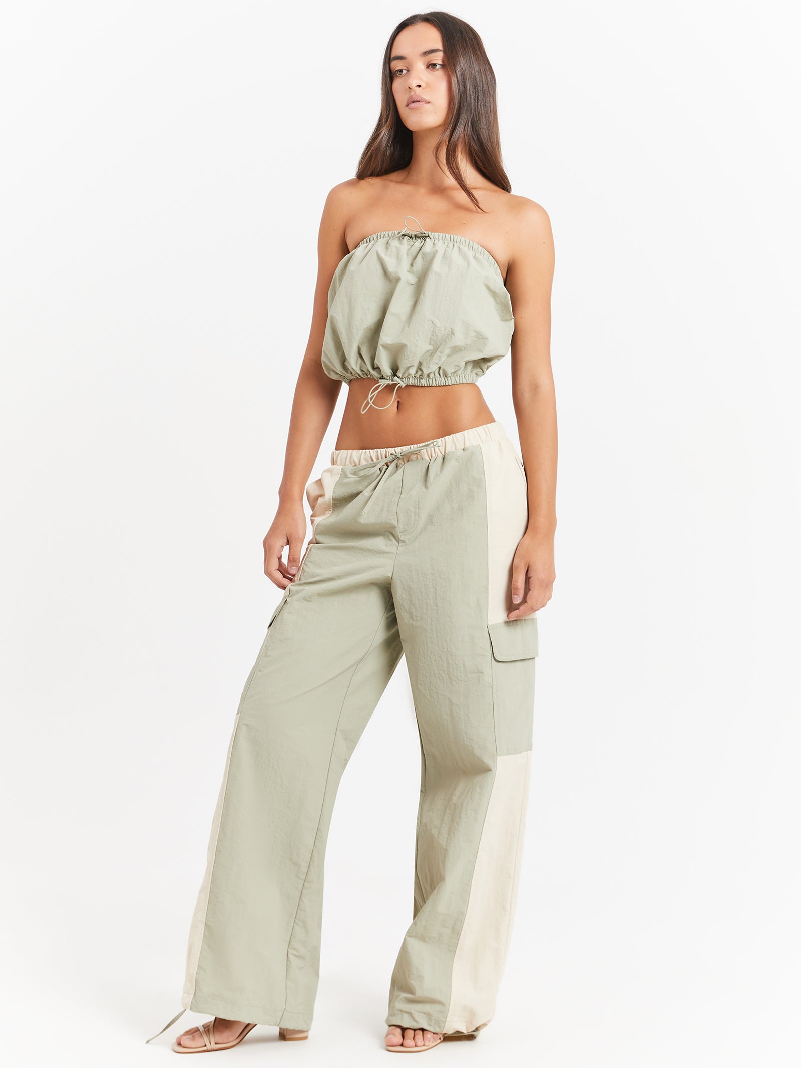 Ella Parachute Pants in Sage & Cream