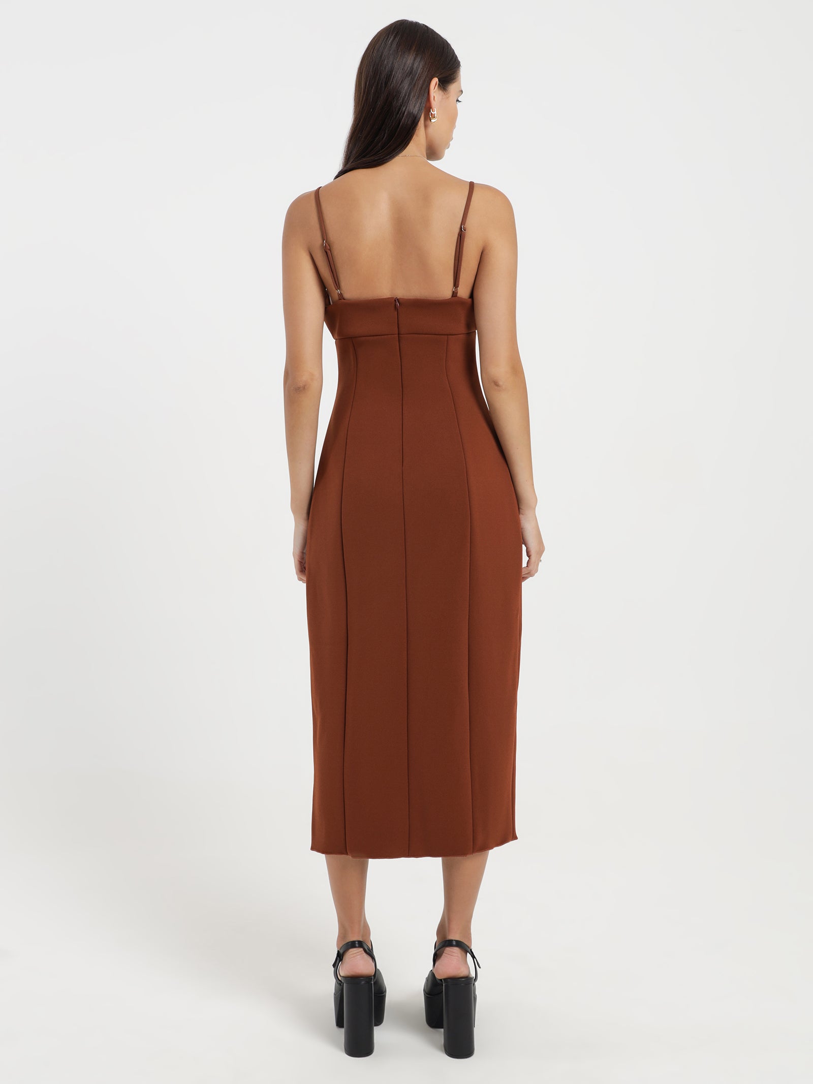 Martha Bonded Midi Dress in Cinnamon