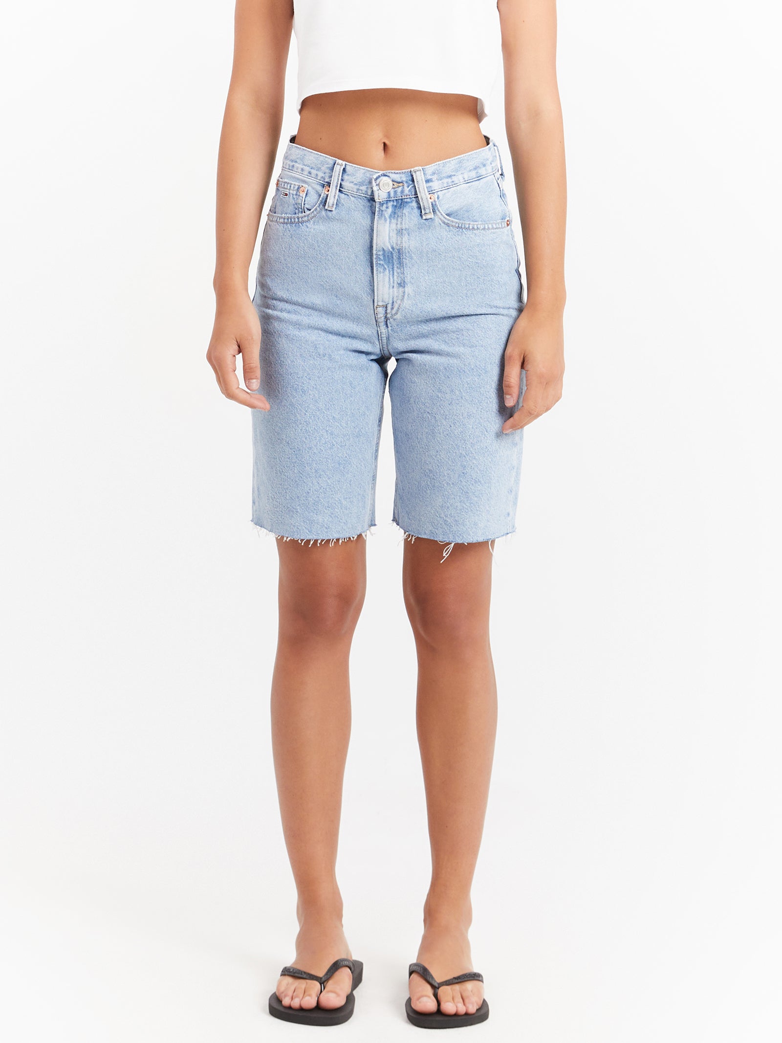 Harper Bermuda High Rise Denim Jorts in Light Blue