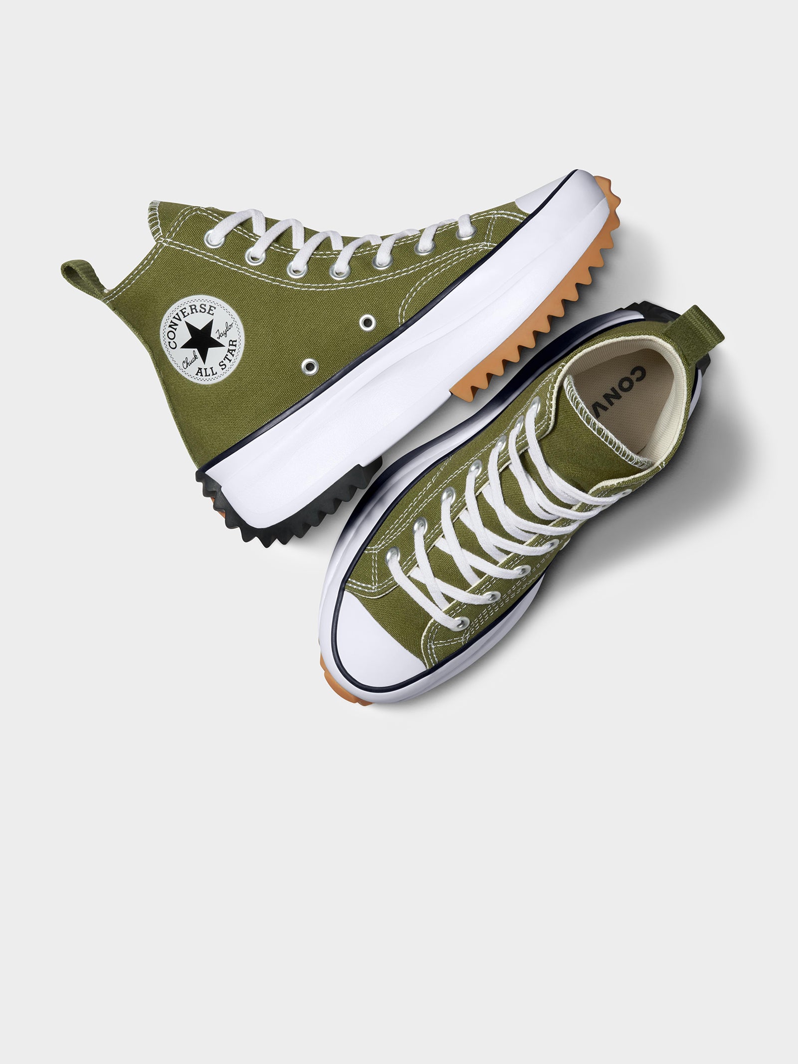 Unisex Run Star High Top Sneakers in Grassy, White & Black