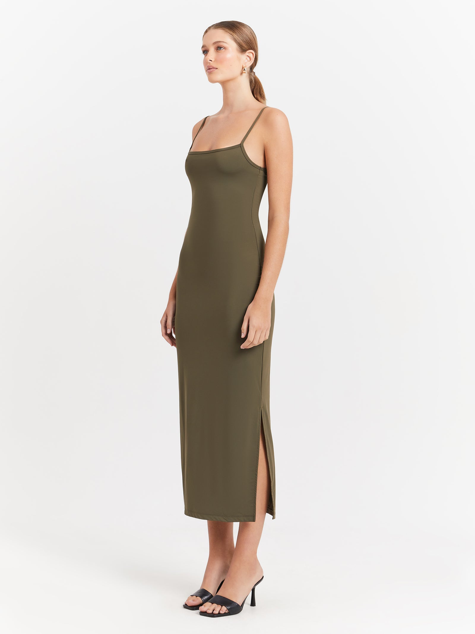 Mse Standard Low Back Dress in Khaki