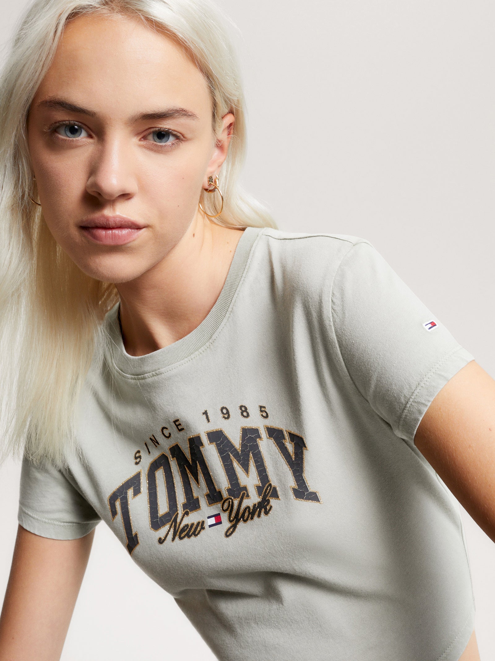 Varsity Logo Cropped Fit Baby T-Shirt in Faded Willow Green