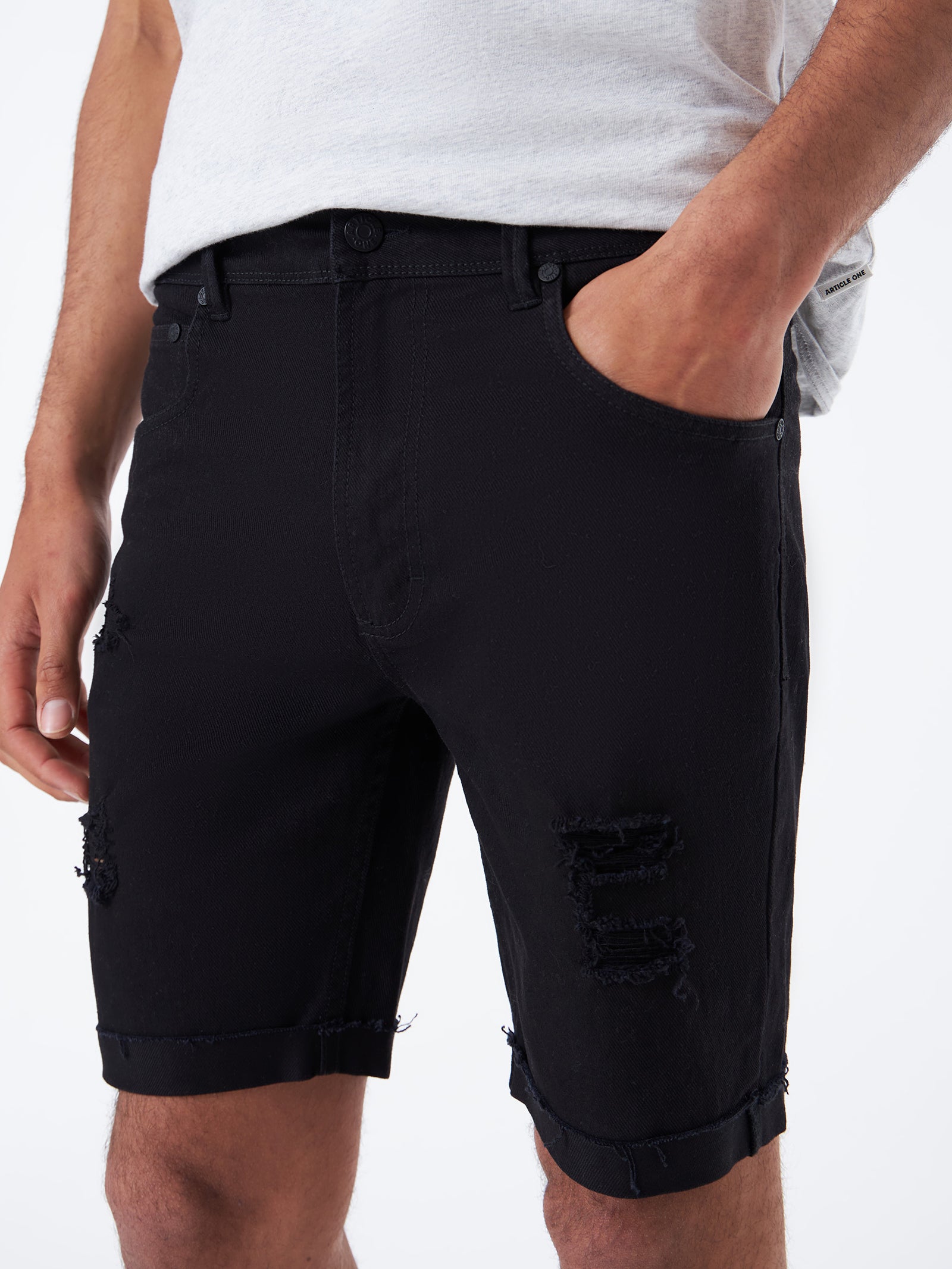 Zane Skinny Denim Short - True Black Rip