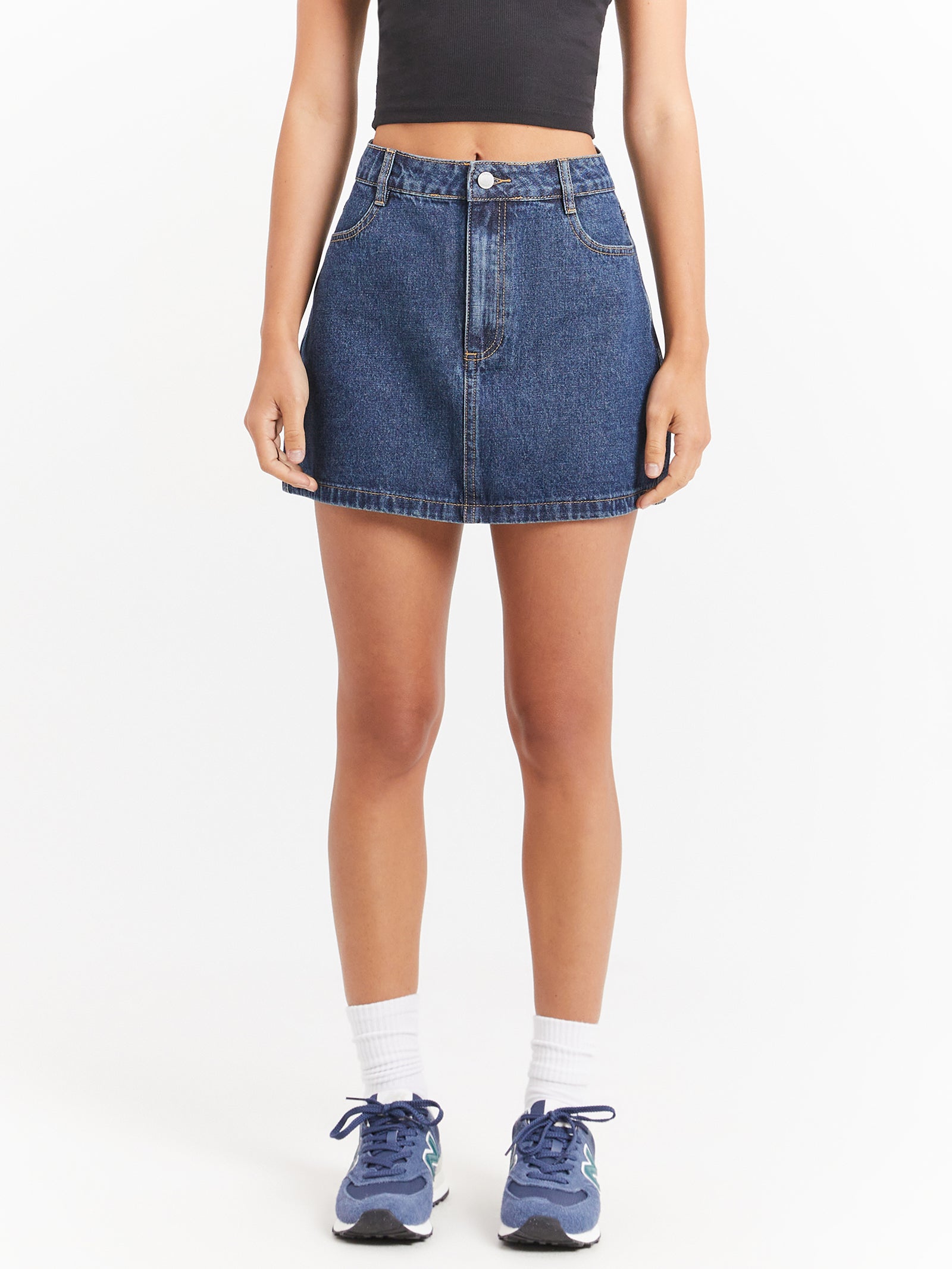 Workwear Denim Mini Skirt in Dark Indigo