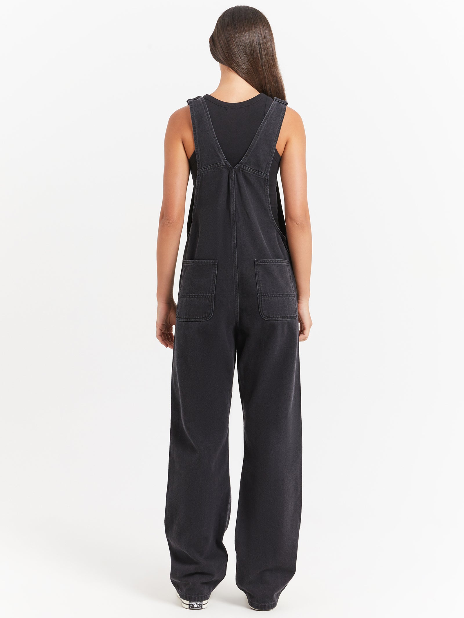 Denim Bib Double Knee Overalls in Stone Wash Black