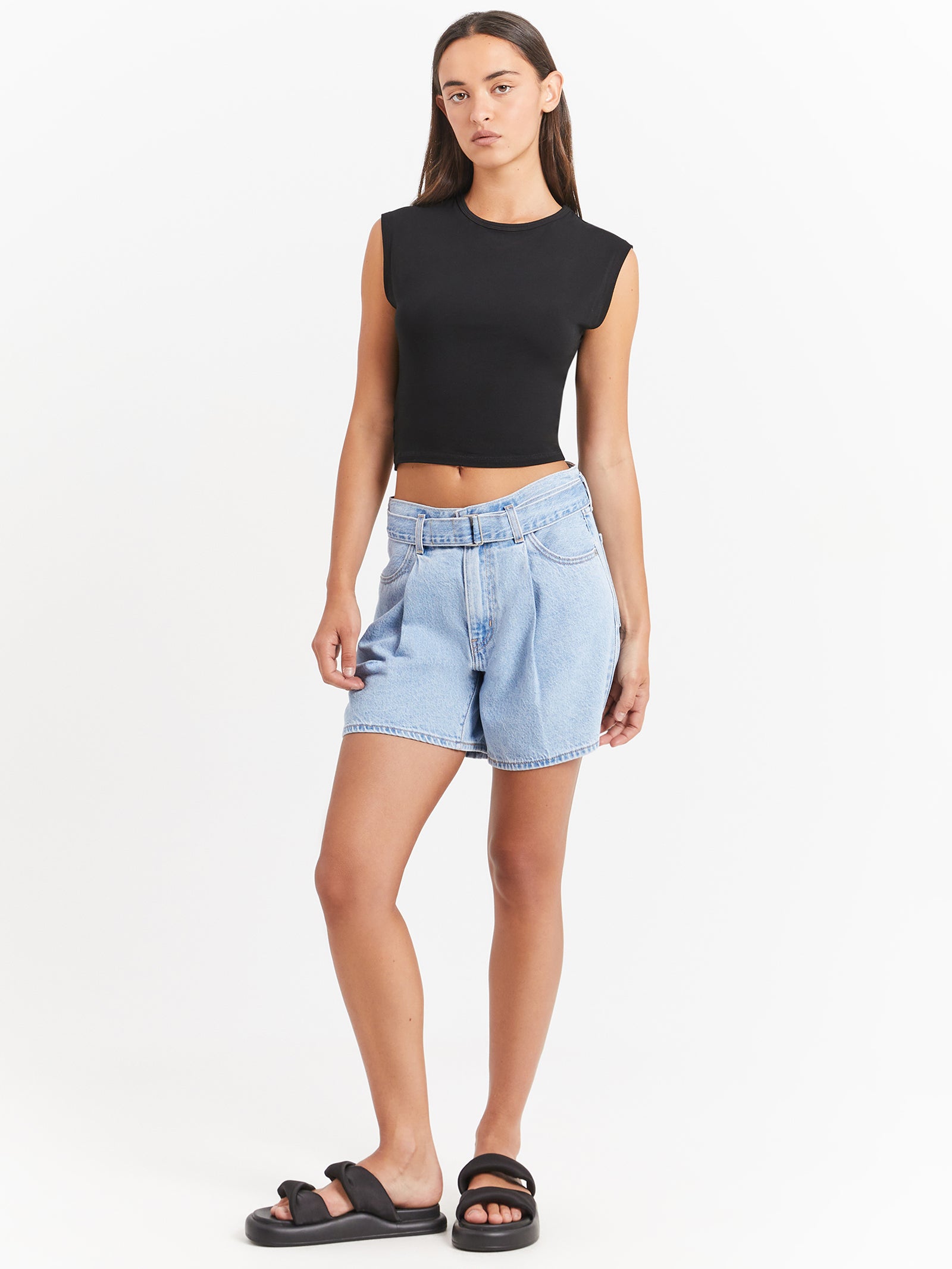 Belted Denim Shorts in Living Legend Blue