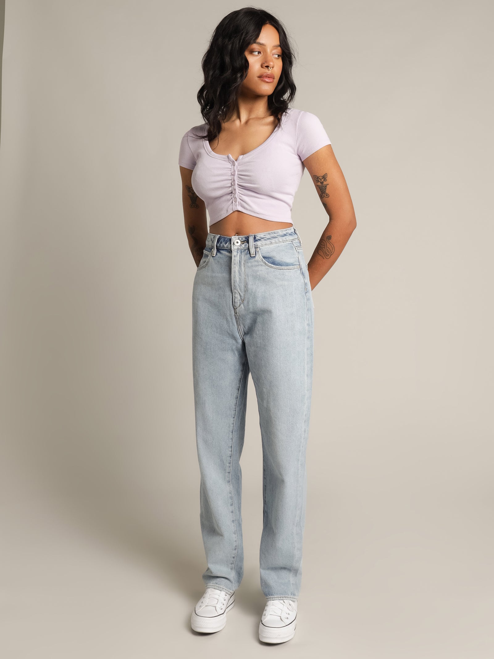 Hailey Baggy Straight Leg Jeans in Vintage Light Blue