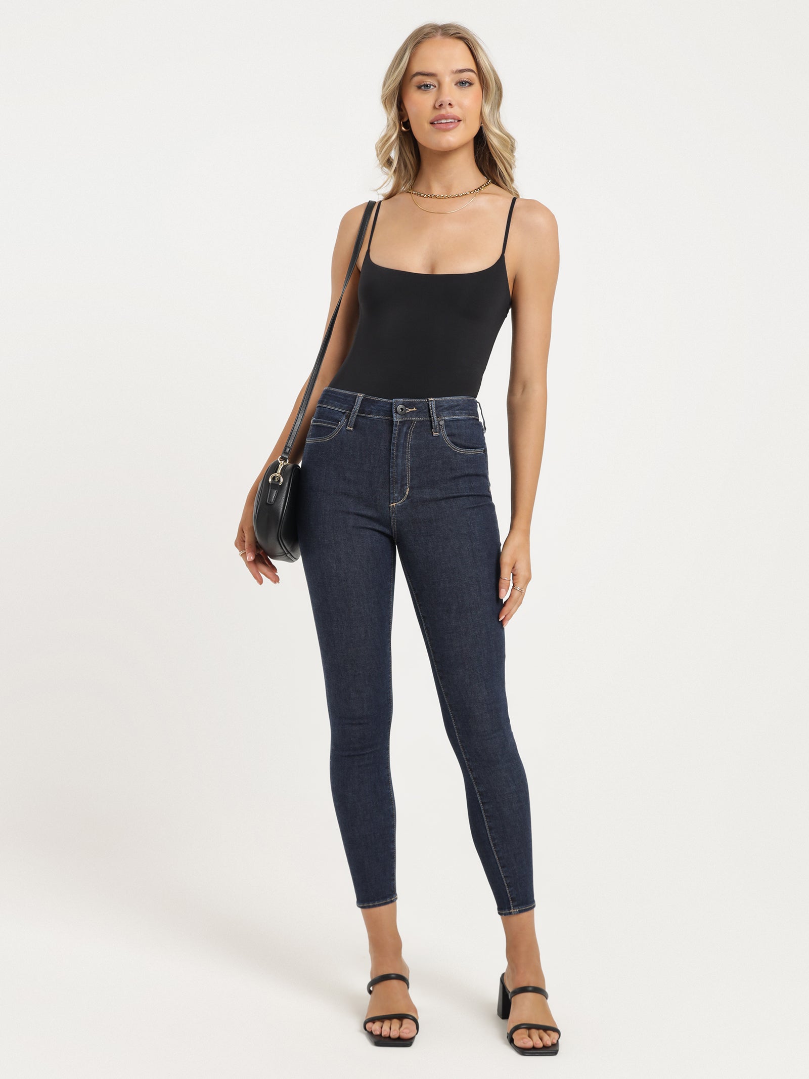 High Lisa Skinny Ankle Jeans in Dark Mid Wash Denim