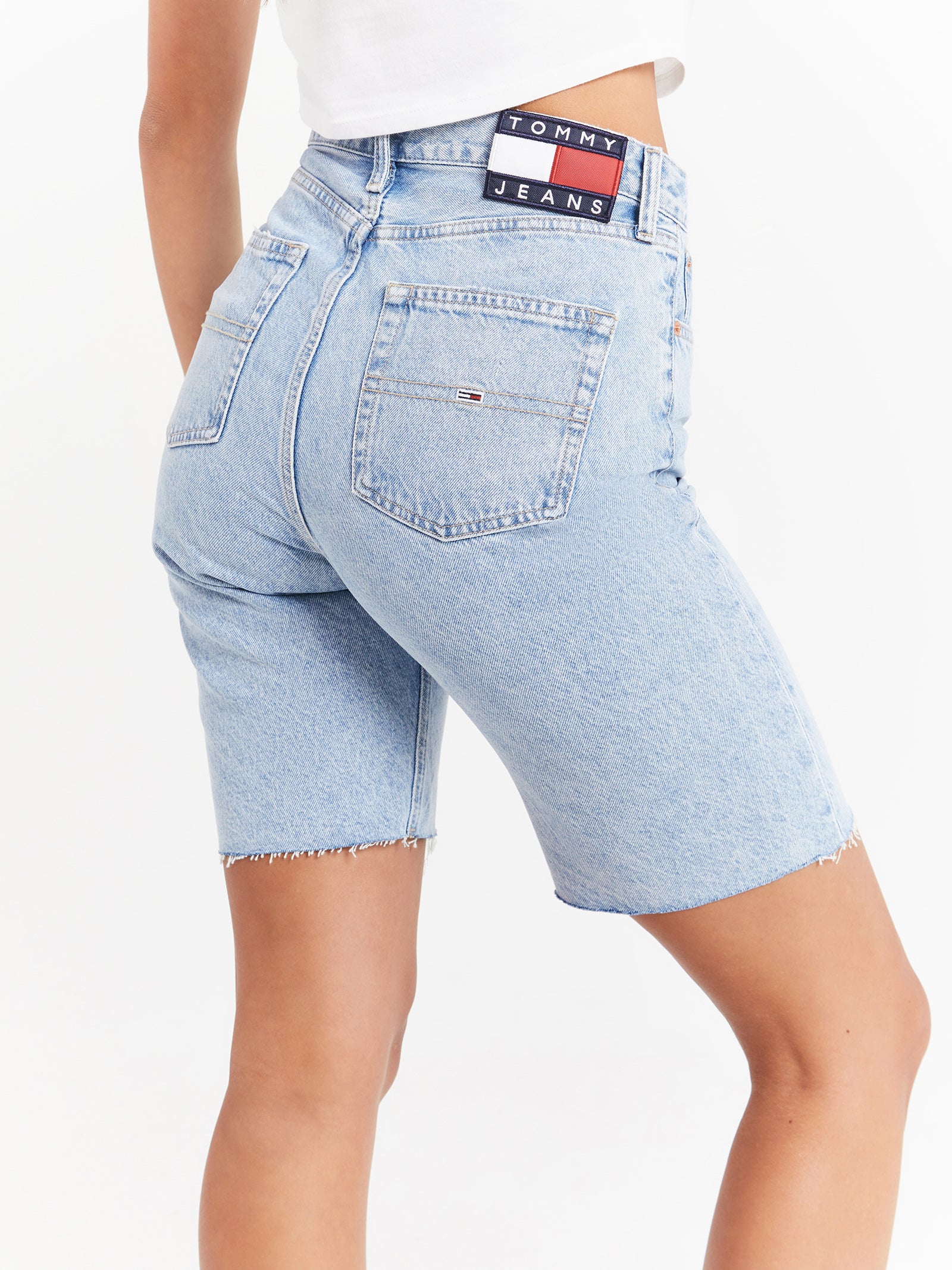 Harper Bermuda High Rise Denim Jorts in Light Blue