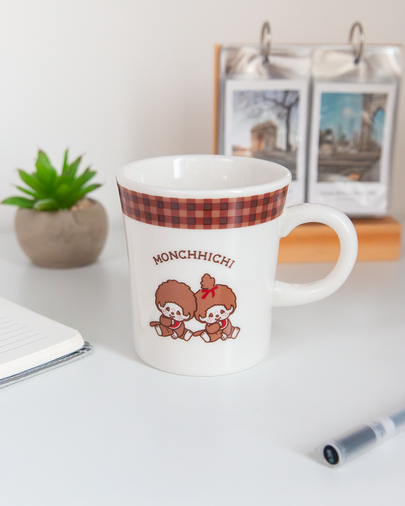 Monchhichi Brown Checkered Pattern Ceramic Mug